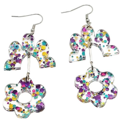 Boucles d'oreilles paillettes multicolore fleur, boucle d'oreille légère