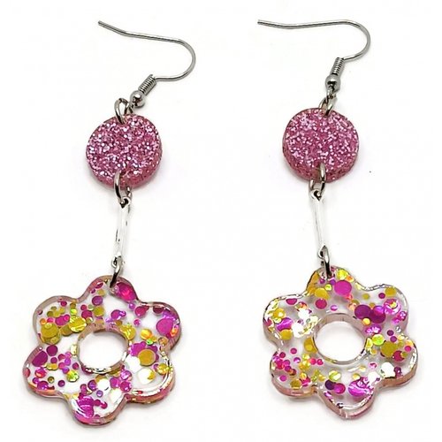 Boucles d'oreilles paillettes multicolore fleur, légère, boucle d'oreille légère
