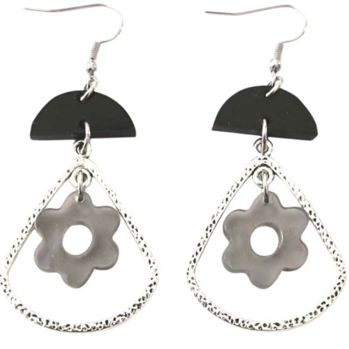 Boucles d'oreilles noir et grise, boucle d'oreille légère