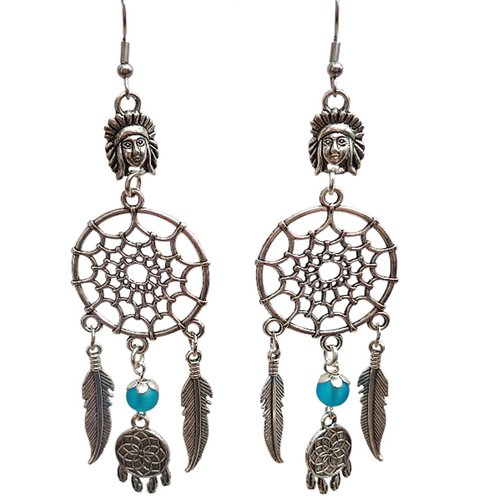 Boucles d'oreilles dreamcatcher et indien, boucle d'oreille amérindien