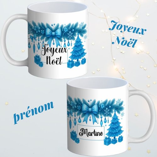 Mug de noël à message personnalisé avec prénom, tasse joyeux noël