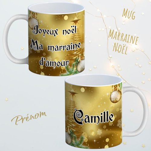 Mug marraine, tasse personnaliser joyeux noël marraine d'amour