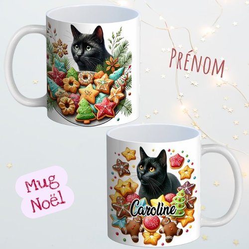 Mug chat personnaliser, tasse chat de noël avec prénom