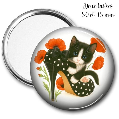 Miroir de poche chat coquelicot, deux taille 50 ou 75 mm