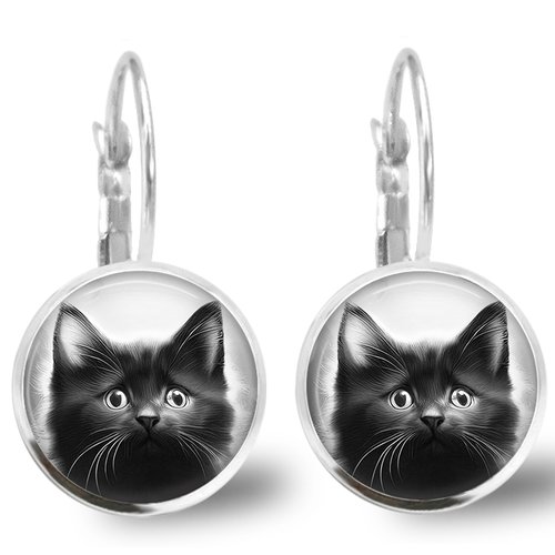 Boucles d’oreilles motif chat – verre 20 mm
