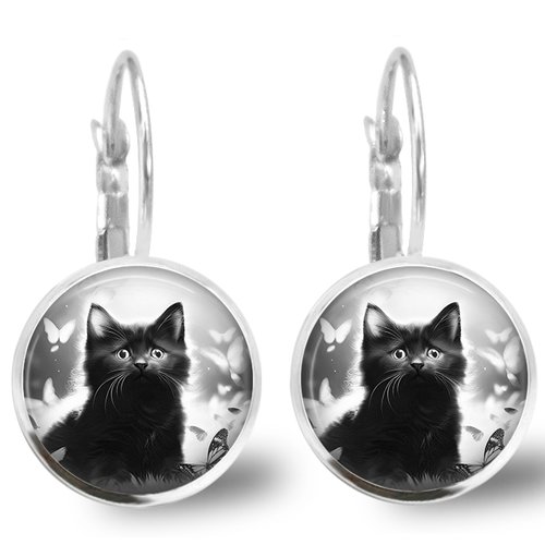 Boucles d’oreilles motif chat – verre 20 mm