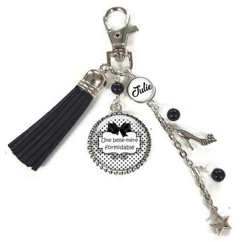 Votre prénom, porte clés une belle mère formidable, couleur noir