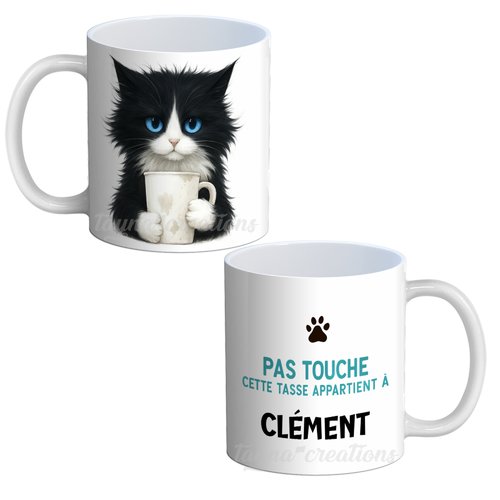 Mug pas touche cette tasse appartient à votre prénom, mug chat personnalisable