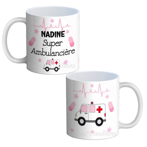 Mug ambulancière personnalisable, super ambulancière, mug votre prénom recto verso