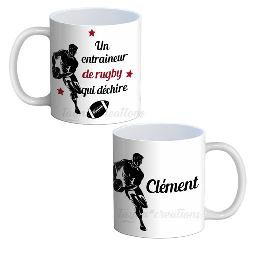 Mug un entraineur de rugby qui déchire votre prénom, mug personnalisable