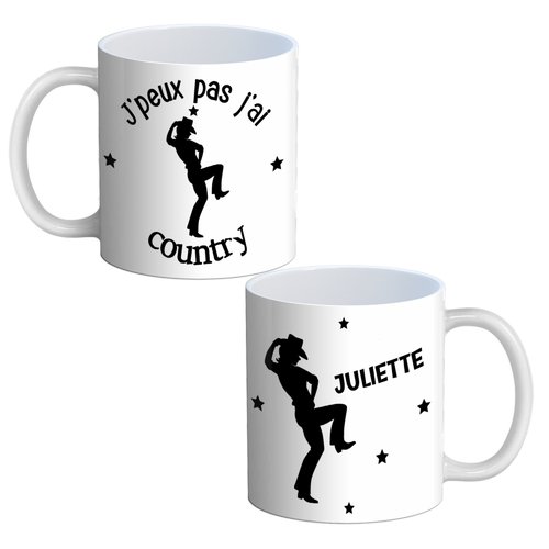 Mug j'peux pas j'ai country votre prénom, mug personnalisable