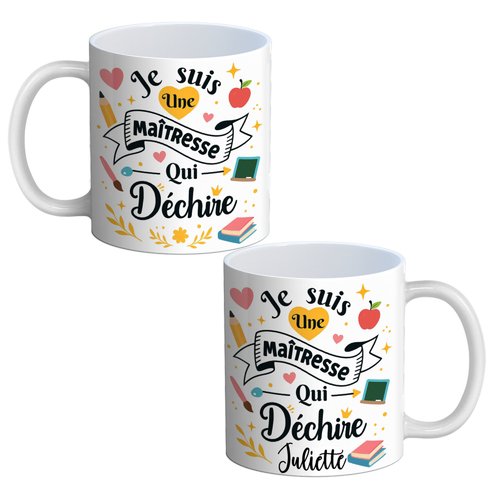 Mug maîtresse qui déchire votre prénom, mug personnalisable