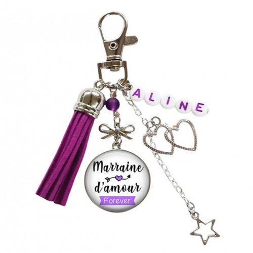 Porte clés marraine d'amour forever, porte clés femme personnalisable, prénom lettres