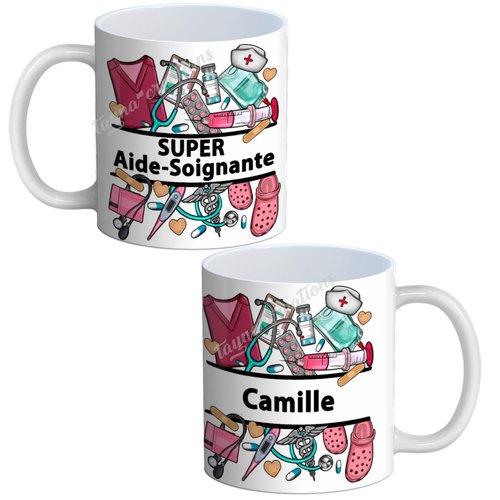 Mug aide soignante personnalisable, mug super aide soignante  avec prénom, idée cadeau collègue