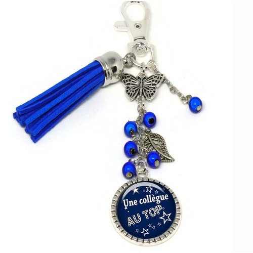 Porte-clés « collègue au top » — bijou de sac bleu