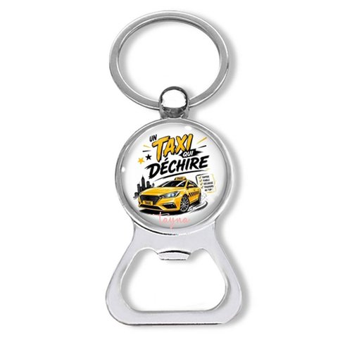 Porte clés un taxi qui déchire, décapsuleur cadeau taxi