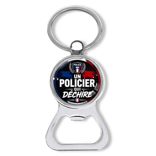 Porte clés un policier qui déchire, décapsuleur policier