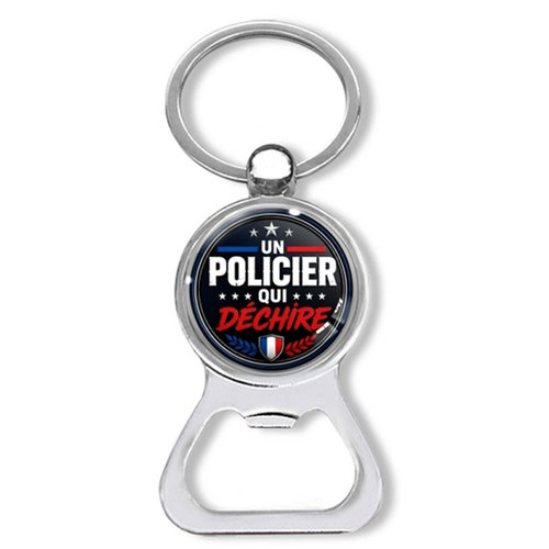 Porte clés un policier qui déchire, décapsuleur policier