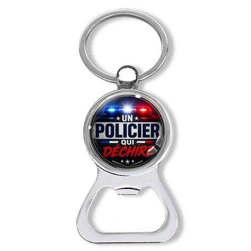 Porte clés un policier qui déchire, décapsuleur policier