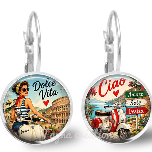 Boucle d'oreille dolce vita ciao argenté et verre dormeuses