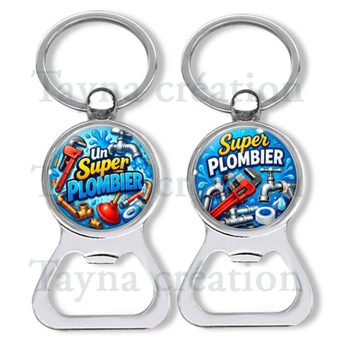 Porte clés super plombier, décapsuleur plombier, modèle au choix