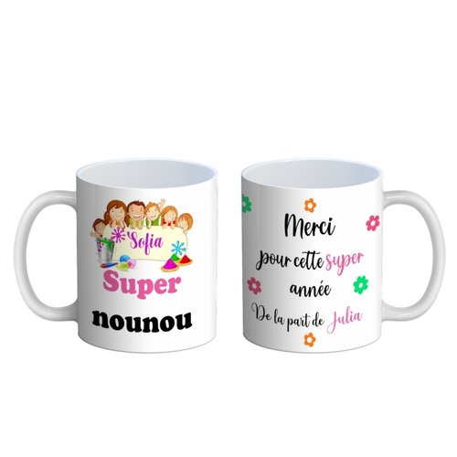 Mug nounou personnalisable, mug nounou prénom, idée cadeau fin d'année scolaire
