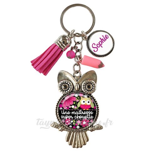Votre prénom porte-clés maîtresse personnalisé, pour une super chouette maîtresse