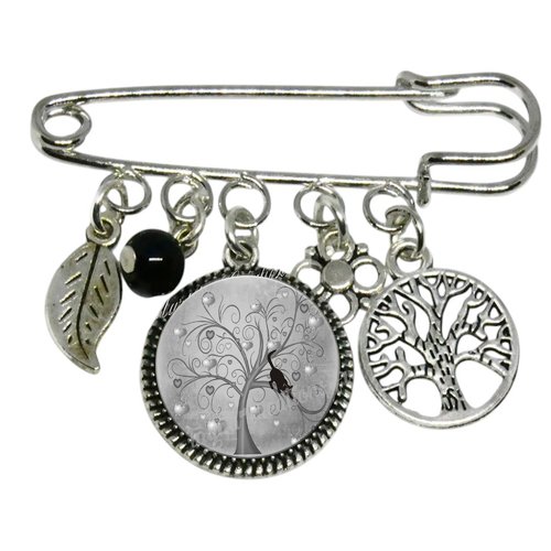 Broche arbre de vie chat, broche breloque et cabochon matière au choix verre ou résine