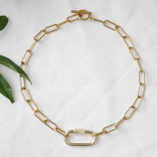 Collier chaîne trombone or avec grand mousqueton | ras-de-cou unisexe personnalisable | idée cadeau tendance