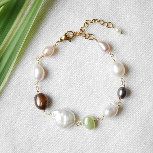 Bracelet en perles d’eau douce mélangées | style bohème multicolore | perles baroques véritables de tailles et formes variées
