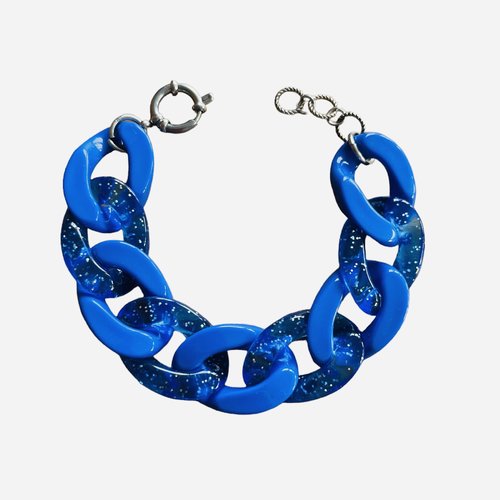 Bracelet maillons bleu électrique et bleu transparent à paillettes