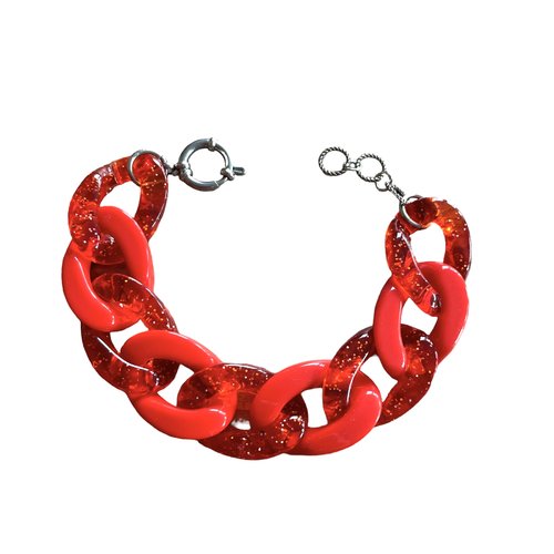 Bracelet maillons rouges et rouges transparent à paillettes