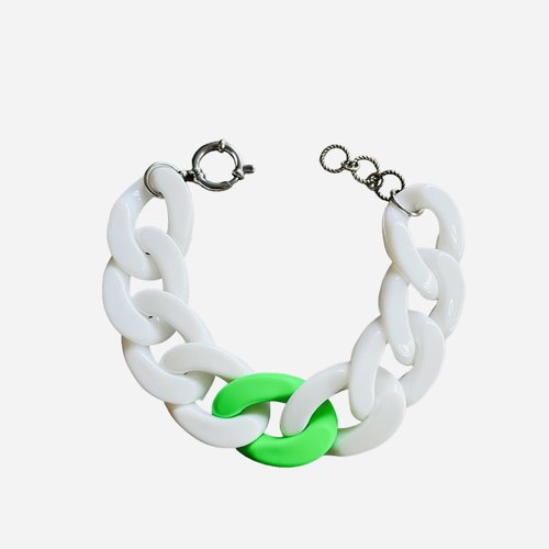 Bracelet maillons blancs et vert fluo