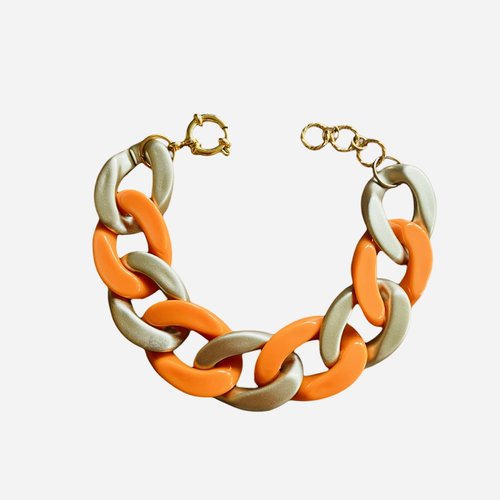 Bracelet maillons orange et or mat