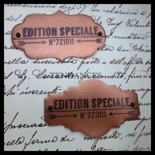 2 etiquettes metal couleur cuivre avec impression noir edition special 