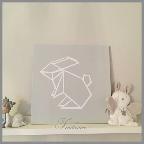 Tableau aimante gris a poser lapin origami blanc 