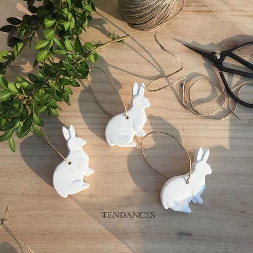 3 petits lapins blanc en céramique 6,5 x4 cm 