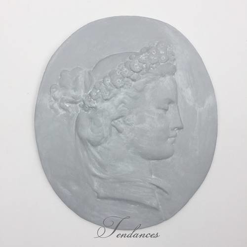 Medaillon ovale style gustavien en staff plâtre blanc 42 x 36 cm 