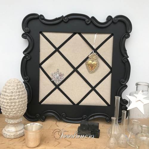 Cadre en bois moulurer noir style baroque et péle mêle lin  50 cm 