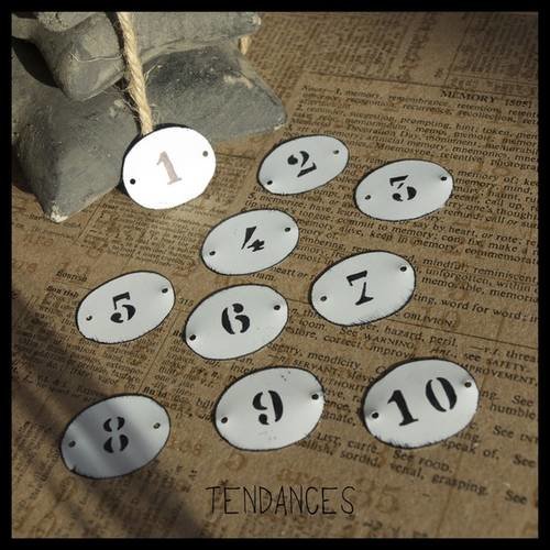10 etiquettes metal ovale avec impression chiffre 2 trous 3 x 2,5cm 