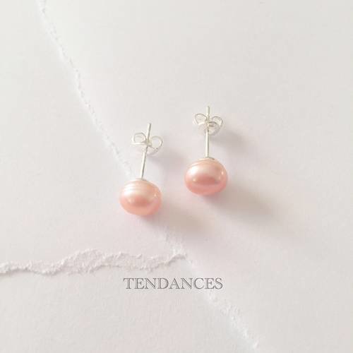 Boucle d' oreilles perle d' eau douce couleur rose argent 925 