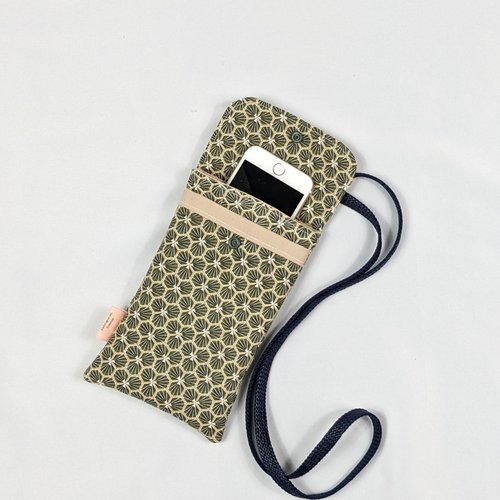 Pochette à téléphone avec poche – pochette à smartphone – grand modèle, trèfle kaki - or,  téodorine