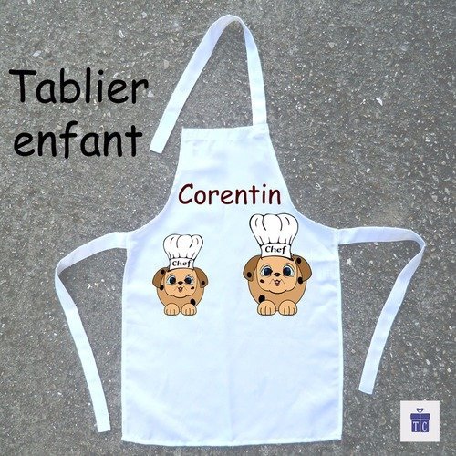 Tablier de cuisine enfant chien à personnaliser avec un prénom (ex. corentin)