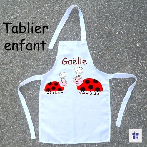 Tablier de cuisine enfant coccinelle à personnaliser avec un prénom (ex. gaëlle)