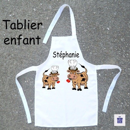 Tablier de cuisine enfant vache à personnaliser avec un prénom (ex. stephanie)