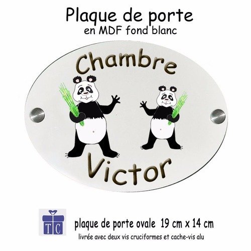 Personnalisez une plaque de porte panda avec un prénom (ex. victor)