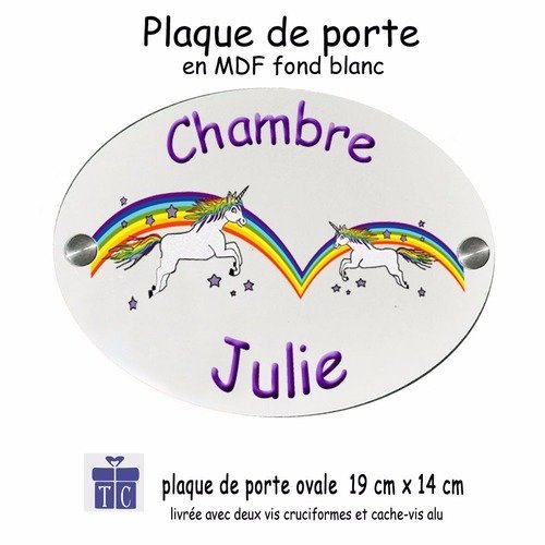 Personnalisez une plaque de porte licorne  avec un prénom (ex. julie)