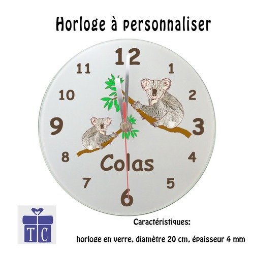 Personnalisez une horloge koala avec un prénom (ex. colas)