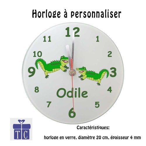 Pendule crocodile-personnalisé avec un prénom-(exemple odile)