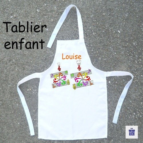 Tablier de cuisine enfant mandala musique à personnaliser avec un prénom (exemple louise)